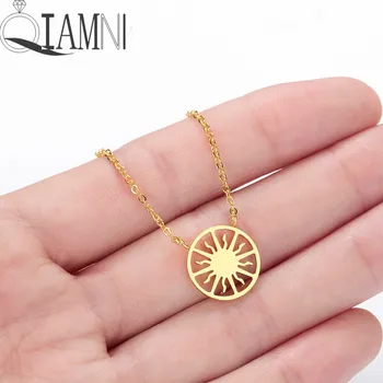 

QIAMNI Sun Wheel Pendant Necklace Choker Jewelry Birthday Gift for Women Men Fashion Geometric Round Circle Necklace Accessories
