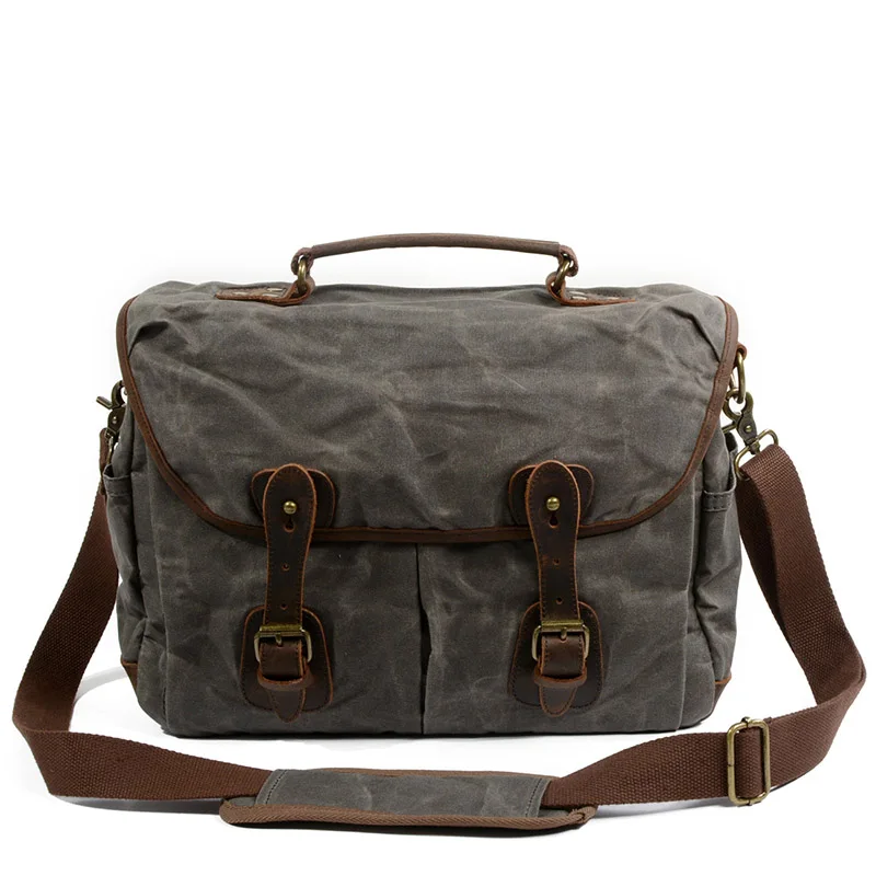 

Manufacturers wholesale oil wax canvas men's hand-held oblique men's briefcase computer bags European and American men's bag