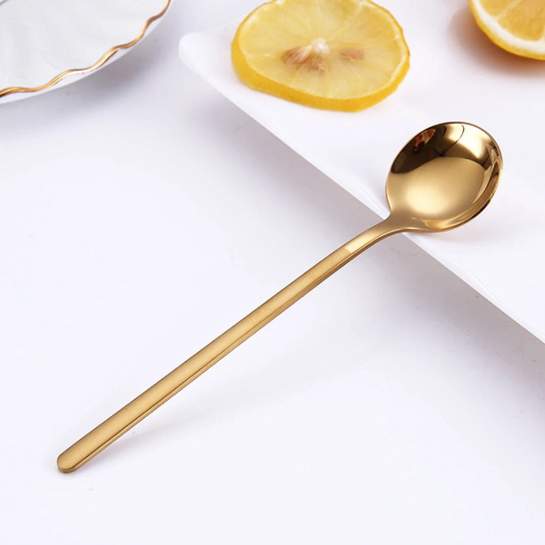 

3Pcs Stainless Steel Spoon with Long Handle Ice Spoon Coffee Spoon Tea Home Kitchen Tableware Spoons Size 13cm 3 Colors