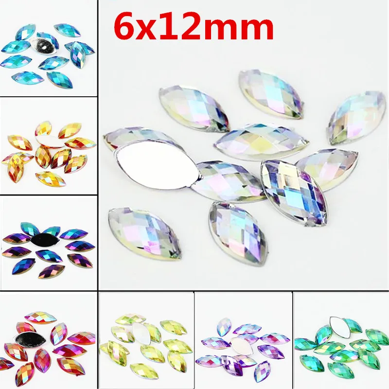 

Horse eye Shape Resin Rhinestone AB Crystal Acrylic Decorate Nail art 6x12MM 500Pcs Flat Back Earth Facet Decorative Nail Drill