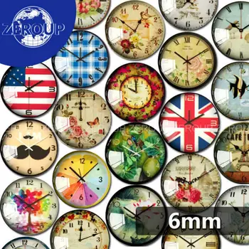 

6mm round watch pictures glass cabochon mixed patterns fit cameo base setting for jewelry embellishment flatback 100pcs/lot