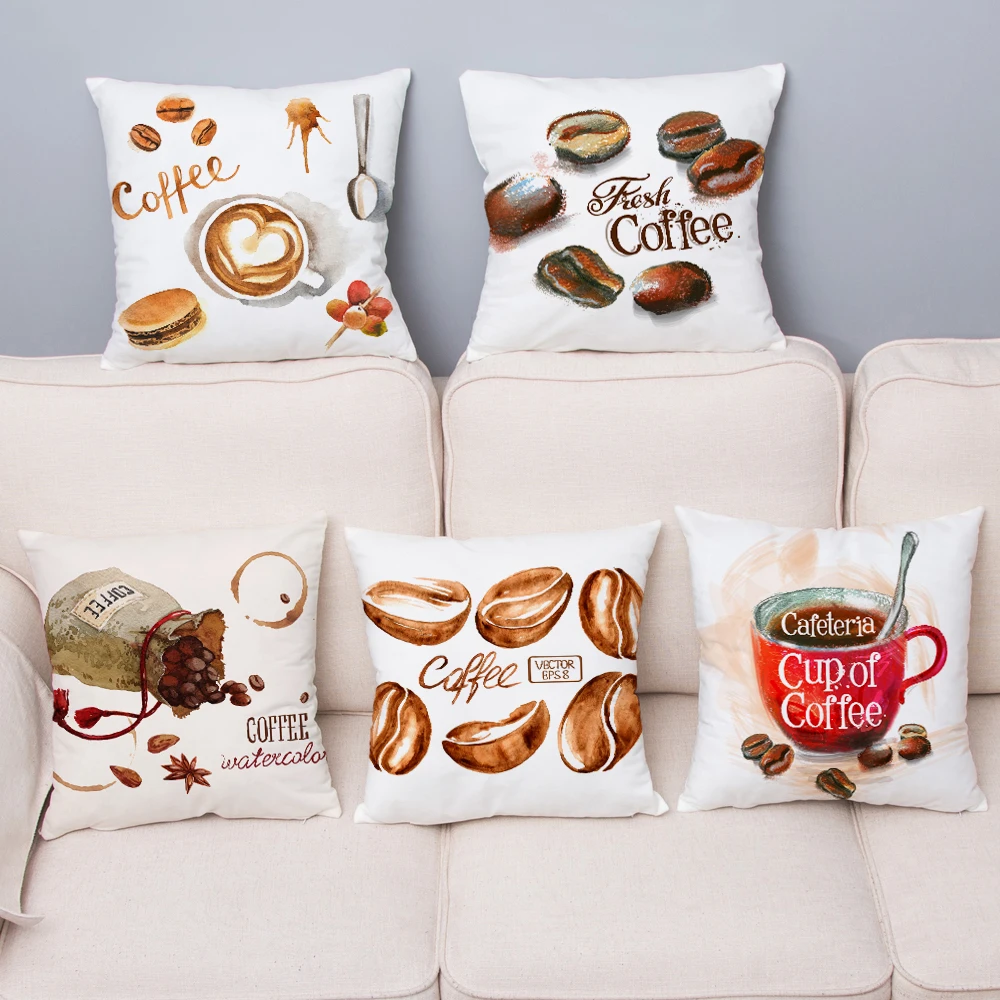 

Super Soft Short Plush Pillow Cover Coffee Themed Print Cushion Covers 45*45cm White Throw Pillows Cases Home Decor Pillowcase