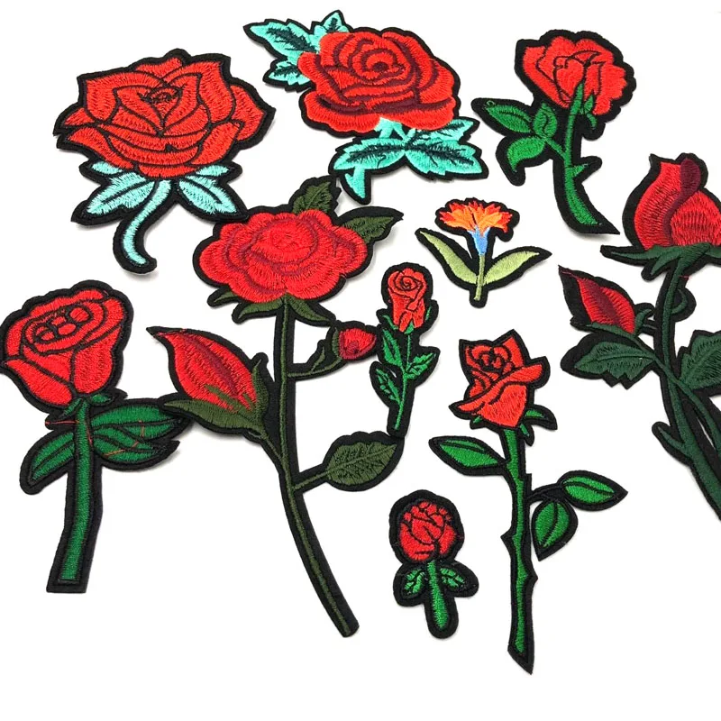 

1 PCS Embroidered Rose Patches Iron On Sequins Flower Patch DIY Hotfix Motifs Sewing On Appliques New High Quality