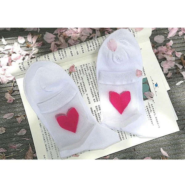 Летние женские носки до голени с сердечками; прозрачные кружевные хлопковые повседневные эластичные носки - Цвет: White
