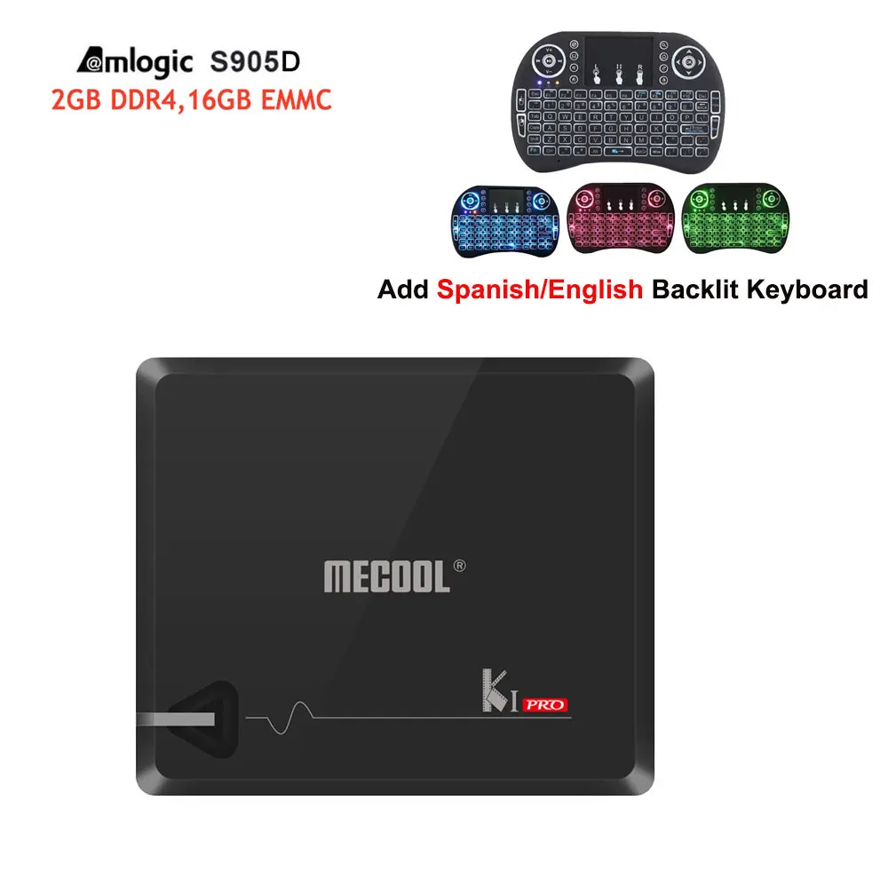 MECOOL KI PRO 2 Гб DDR4 16 Гб встроенной памяти, DVB-T2 DVB-S2 DVB-C Android 7,1 Смарт ТВ Box Amlogic S905D HD спутниковый ресивер Поддержка ccaam - Цвет: Add Es Backlight