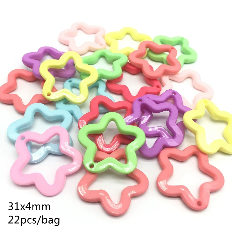 

Meideheng Acrylic solid color five petals Hollowed out flowers for Jewelry making Children's necklace accessories 31mm 22pcs/bag