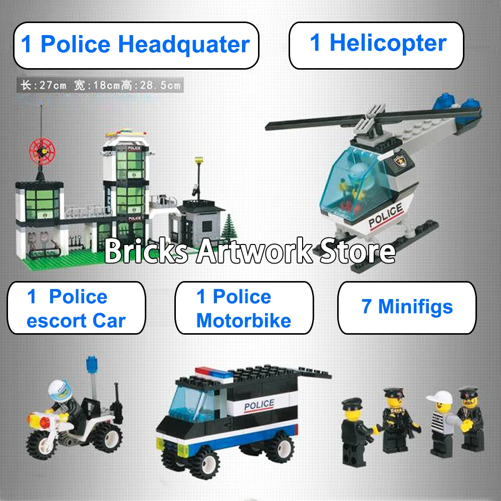 

466pcs Set 110 Police Station Command Post Center Educational Model Building Blocks toys For Kids Compatible Legoness CITY 6332