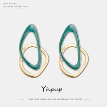 Yhpup, новинка, эмаль, модные, цинковый сплав, металл, зеленые серьги-гвоздики в форме капель, геометрические серьги Преувеличение для женщин, ювелирные изделия, аксессуары