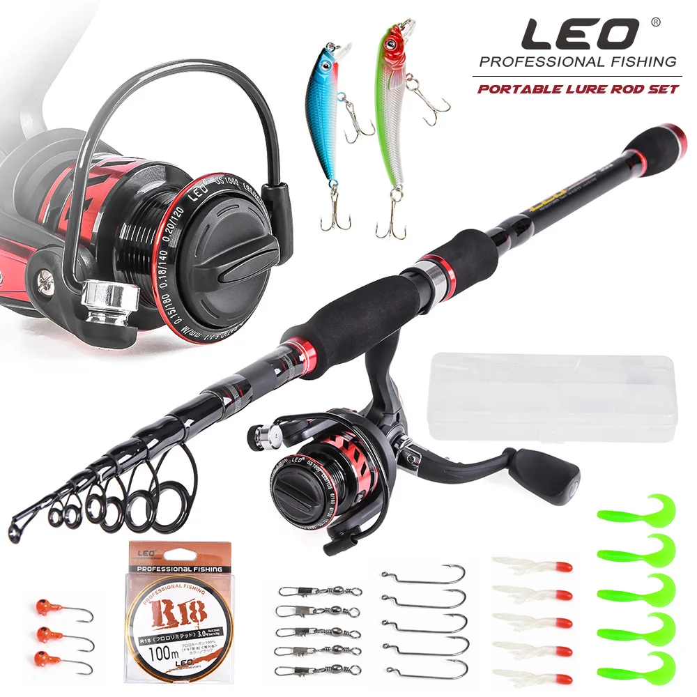 Isca de Fibra de Carbono Vara de Pesca Roda de Fiar Linha de Chumbo Telescópica Anzol Crank Ganchos Iscas Soft Isca Dura Pesca T27772 Leo Kit Mod. 1231391 2 Telescópica Vara De Pesca Roda de Fiar