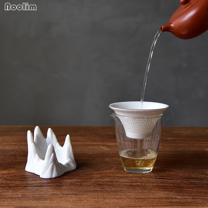 NOOLIM Mountain Peak White Jade Porcelain Tea Filter Strainer Creative Teahouse Tools Ceramic Fair Cup Office Drinkware