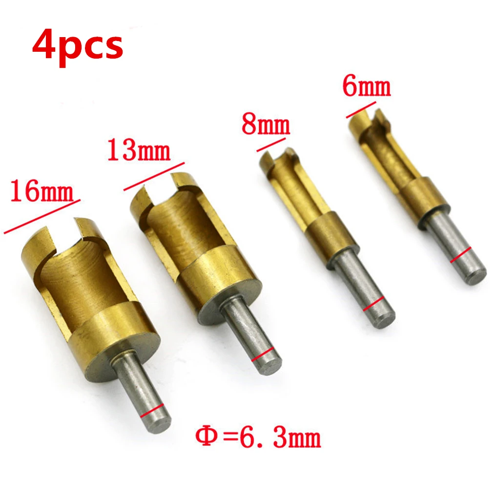 

4Pcs 1/4" High-carbon Steel Titanium Woodwork Plug Cutting Drill Bit Set Cork Carpentry Hole Saw Wood Tool Drill Bits