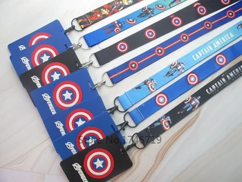 

New 10 pcs Soft Silicone cartoon Captain America Sign Card ID Holder With Hanging String Keychain TT-11