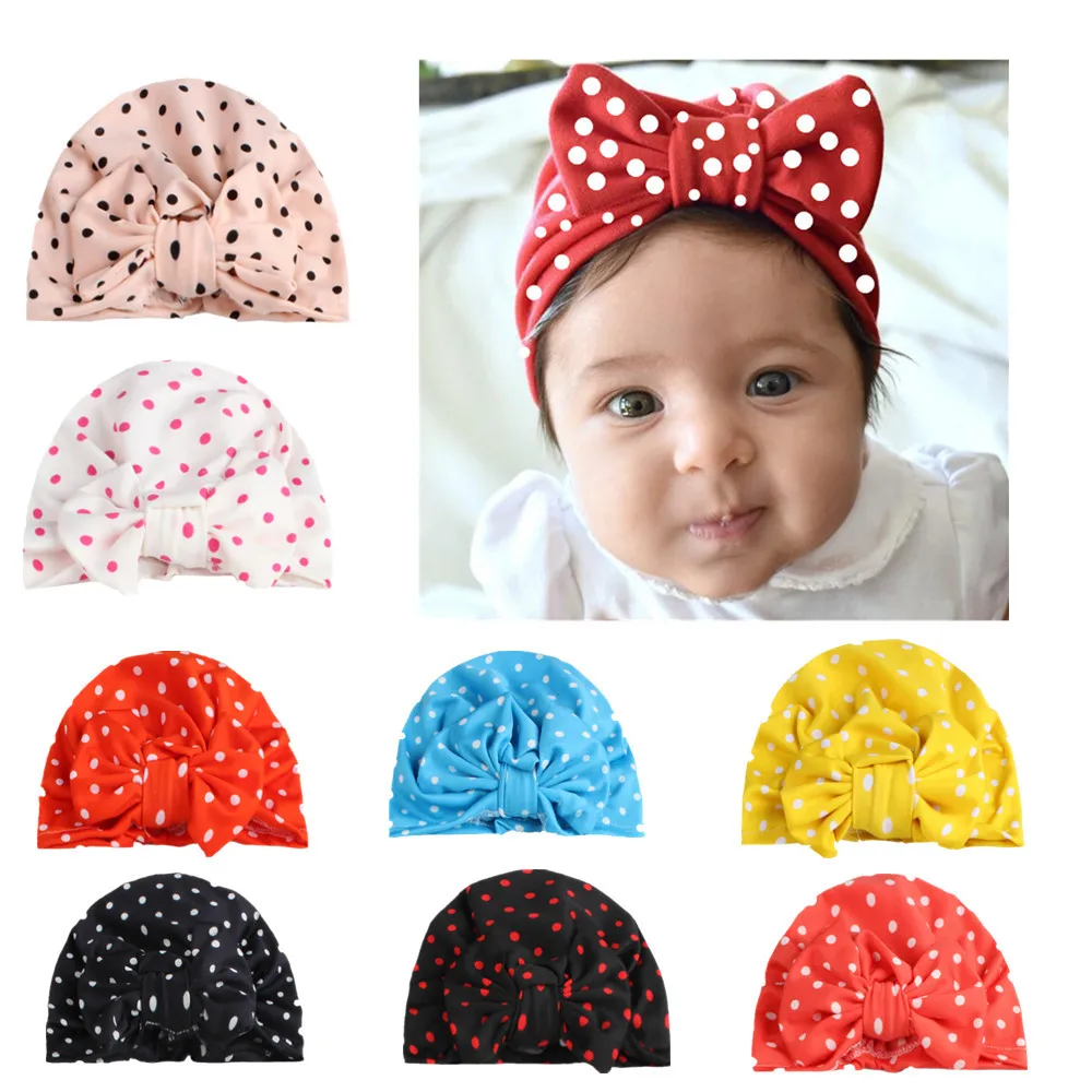 

2017 New Hat Knitting Dots Bowknot Hat Bows Cap Bohemia India turban Hats Knot Beanies Photography Props photo Gorro