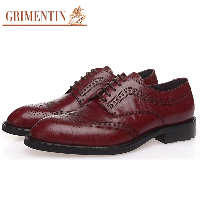 Tallado Diseñador Grimentin Hombres red Black Formales Cuero Genuino Italia Marca orange De Wingtip Oxfords Brown Zapatos R1nvwWvB