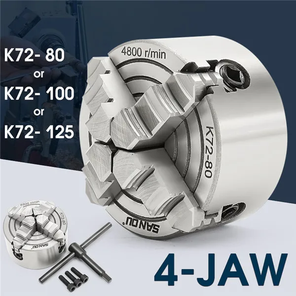 K72- 80/K72- 100/K72- 125 4 Jaw Lathe Chuck 80mm/100mm/125mm Independent Self-Centering 1pcs Safety Chuck Key 3pcs Mounting Bolt K72- 80/K72- 100/K72- 125 4 Jaw Lathe Chuck 80mm/100mm/125mm Independent Self-Centering 1pcs Safety Chuck Key 3pcs Mounting Bolt