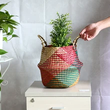 WHISM Handmade Flower Basket Folding Flower pot Decorative Woven Garden Pot Planter Sundries Organizer Storage Baskets for Toys