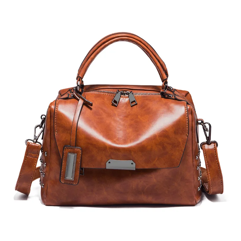 

Luxury Women Leather Handbag Brown Retro Vintage Bag Designer Handbags High Quality Famous Brand Tote Shoulder Ladies Hand Bag