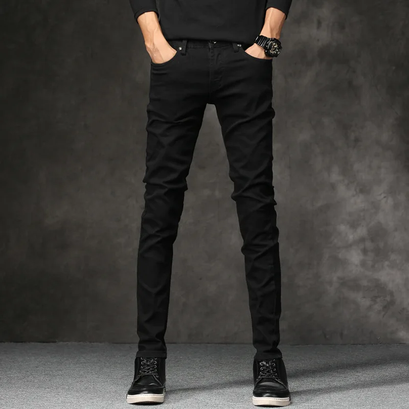 

Men Stretch All Black Colors Trousers Brand Clothing 2018 New Fashion Casual Denim Pants Male Quality