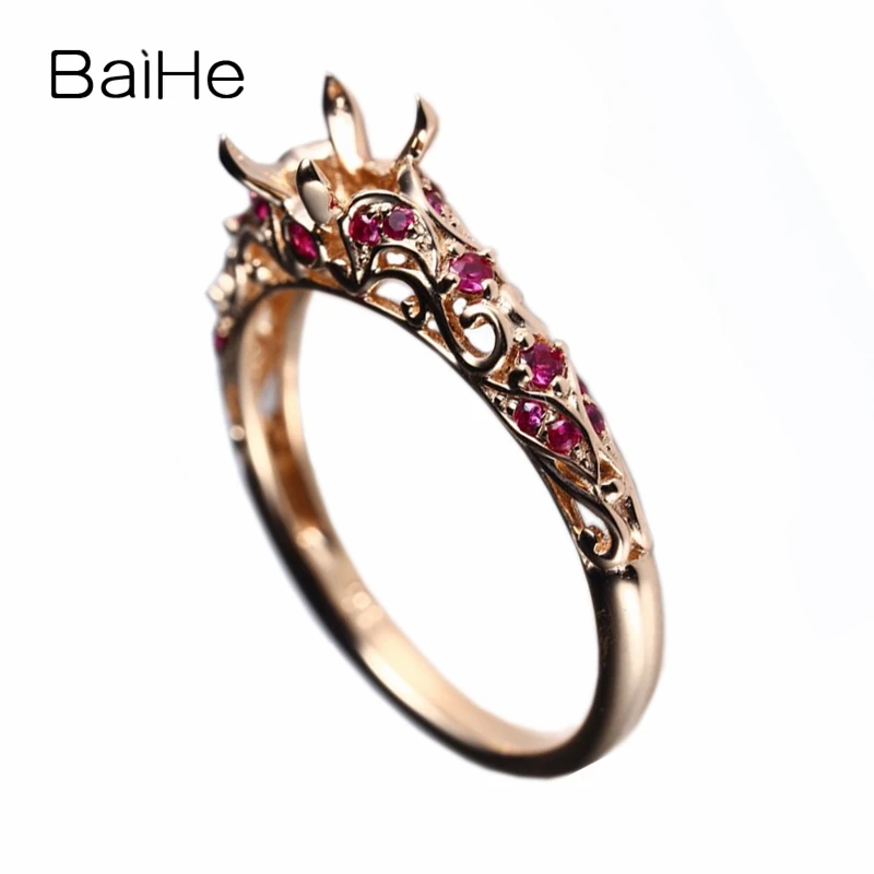 BAIHE Solid 18 k розовое золото(AU750) обручальное Обручальное женское кольцо натуральный рубин 5,5 мм круглый разрез полукрепление изысканные детали ювелирного изделия