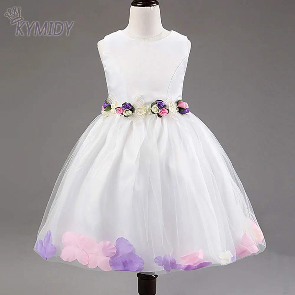 

Spring Flower Girl Dress for Wedding Party Kids Dresses with Sleeveless Rose Decorated Girls Children Clothing 2017 New Fashion