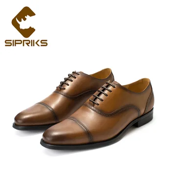 

Sipriks Mens Genuine Leather Brown Oxfords Classic Retro Carved Brogue Shoes Blake Business Office Shoe Patina Cap-Toe Gent Suit