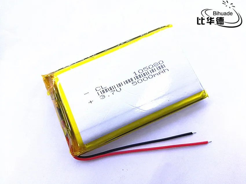 

2pcs/lot Liter energy battery 3.7V 5000mAh 105080 PLIB polymer lithium ion / Li-ion battery for dvr GPS mp4 mp3