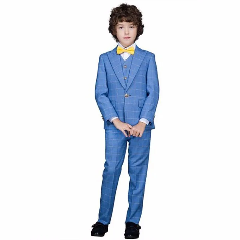 Высококачественный костюм-смокинг для благородных детей Детские смокинги для мальчиков, синий цвет, обычная специальная свадебная одежда для мальчиков, BA005