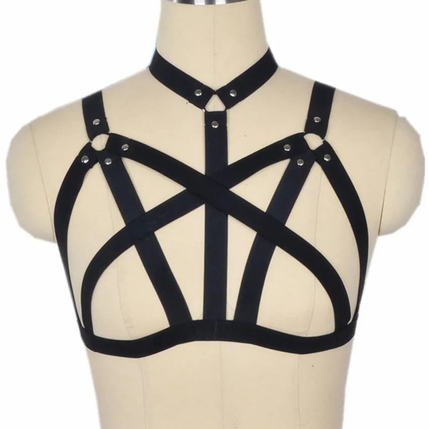 Round rivet chest harness cross bondage women breast body cage corset
