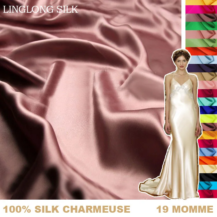 Шелк Шармез сатин 114 см ширина 19momme чистый шелк тутового шелкопряда ткань атласные тканевые простыни для кровати для штор 61-90