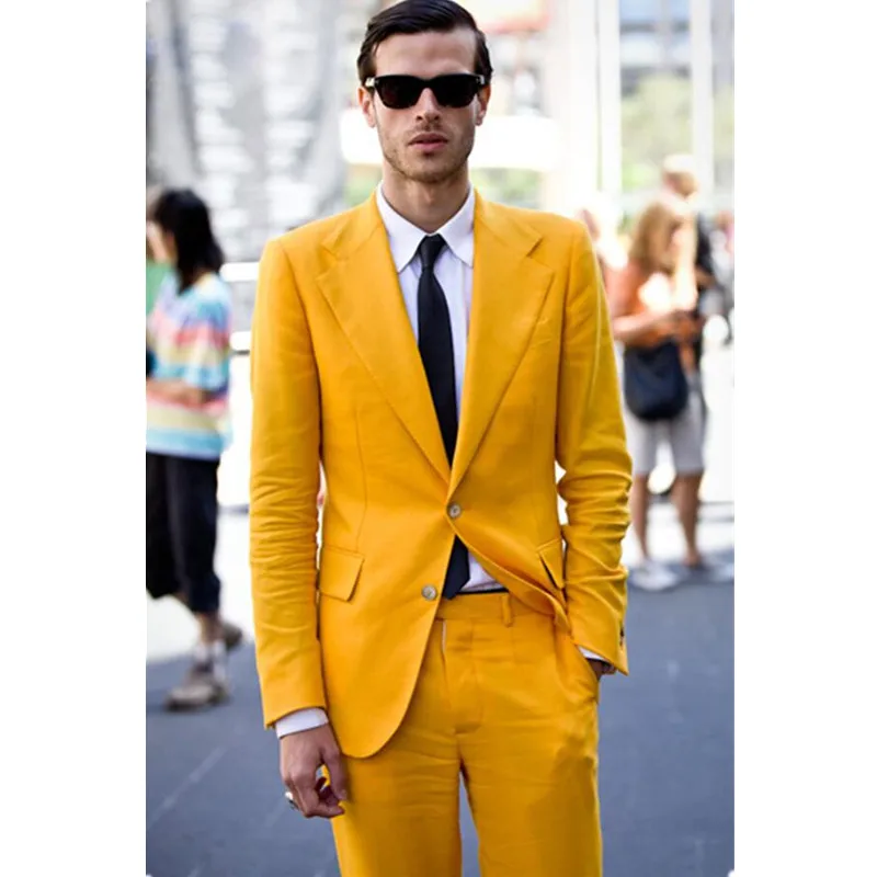 

Yellow Casual Men Suit Slim Fit 2 Piece Stylish Tuxedo Custom Groom Party Prom Suits custom (Jacket+Pants)