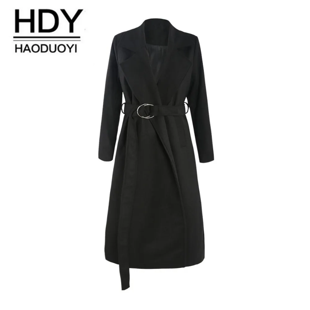HDY haoduoyi 2018 Новые простые дамы шерстяное пальто темперамент был тонкий черный