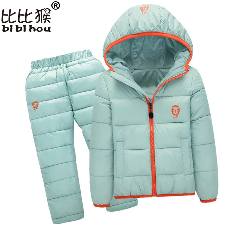 

Bibihou baby Children boys girls winter warm down jacket suit set thick coat + pants baby clothes set kids jacket sport suit