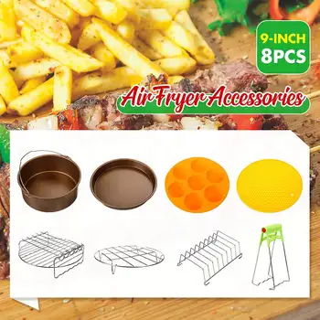 

8Pcs Set 9 Inch Air Fryer Accessories Pizza Pan Barbecue, Baking, Cooking Tools for 5.3-6.8QT Air Fryer Kitchen Cooking Tools