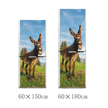

60x150cm/60x180cm Donkey Animal Pattern Fridge Sticker PVC Refrigerator Door Kitchen Self-adhesive Wall Stickers Decor