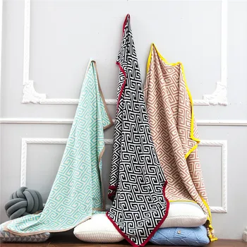 

knitted home decor break TV cotton soft plaid maze comfotable square blanket
