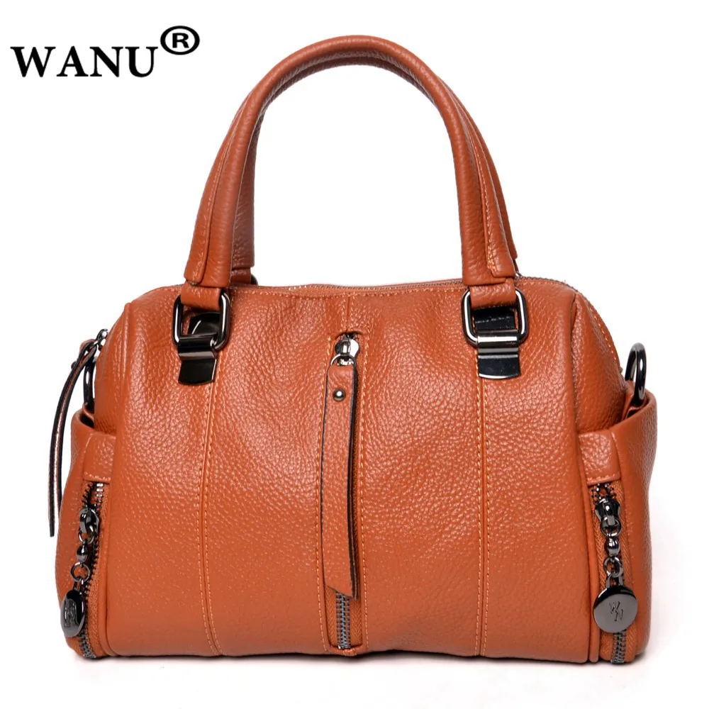 

WANU Casual Leather Women Handbags Casual Brown Tote bags Crossbody Bag TOP-handle bag For Wife Mother Lady Female bag