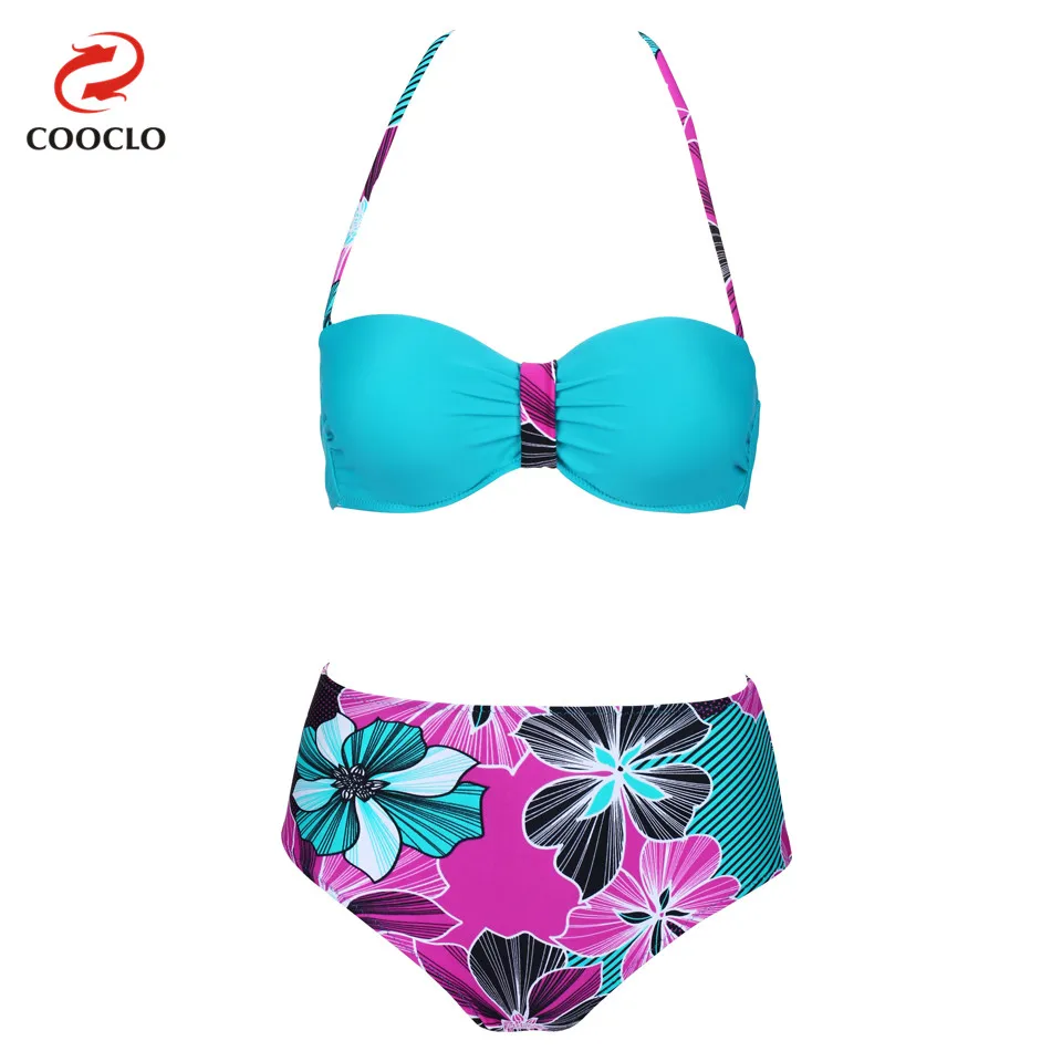 

COOCLO High Waist Swimwear Bikini 2019 Women Beachwear Floral Bikini Set Vintage Bandeau Swimsuit Bathing Suits maillot de bain