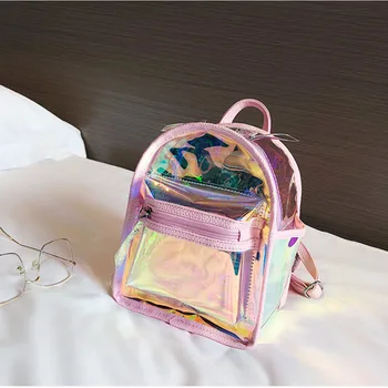 

Silver Pink Laser Backpack Laser Transparent Package 2019 Summer Candy Color Holographic Backpack school bags for teenage girls
