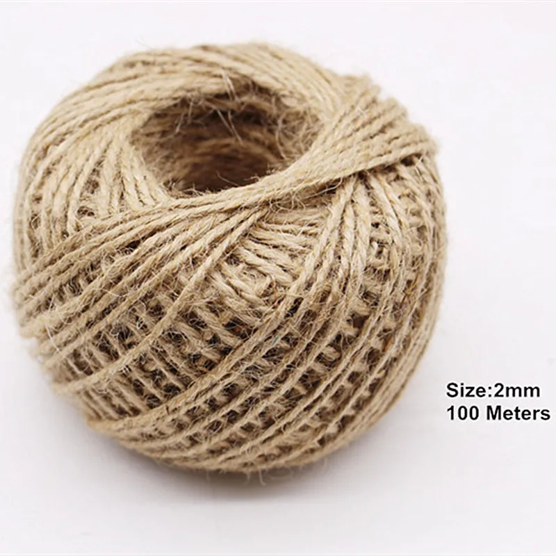 2mm 100 meters Natural Jute Twine Burlap Hemp Rope Party Wedding Gift