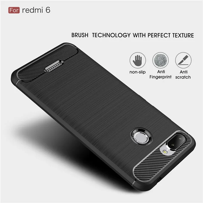 cheap For Xiaomi Redmi 6 case Luxury Slim Soft Silicone Case For Redmi 6 Pro Brushed Carbon Fiber Phone Cover For Redmi 6A