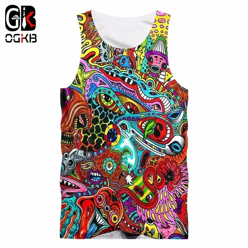 

OGKB Vest Men's Multicolor 3D Tank Tops Printing Red Ghost Hiphop Oversized Garment Unisex Sleeveless Shirt