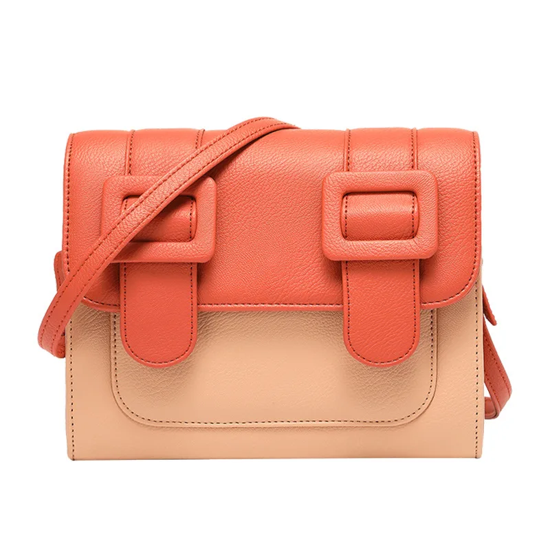 

2019 New Bag Women Brand Hot Selling leather Color Matching High capacity Messenger Bag Belt Buckle Shoulder Diagonal Package