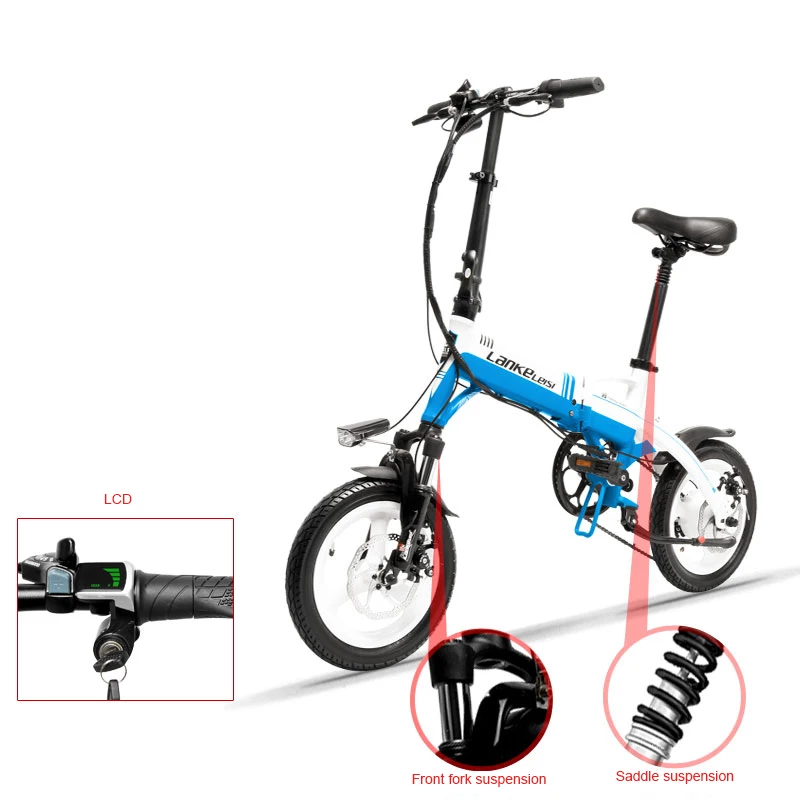 Discount 14inch Aluminum alloy electric bike 36V lithium battery Built-in frame Mini folding electric bicycle 350w rear motor bicycle 3