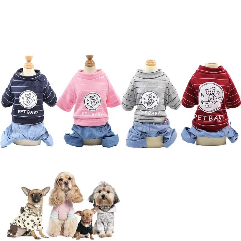 

13 Colors Denim Pet Dog Jumpsuits Puppy Cat Hoodie Jean Coat Four Feet Clothes For Small Dogs Teddy Yorkies Sweatshirt