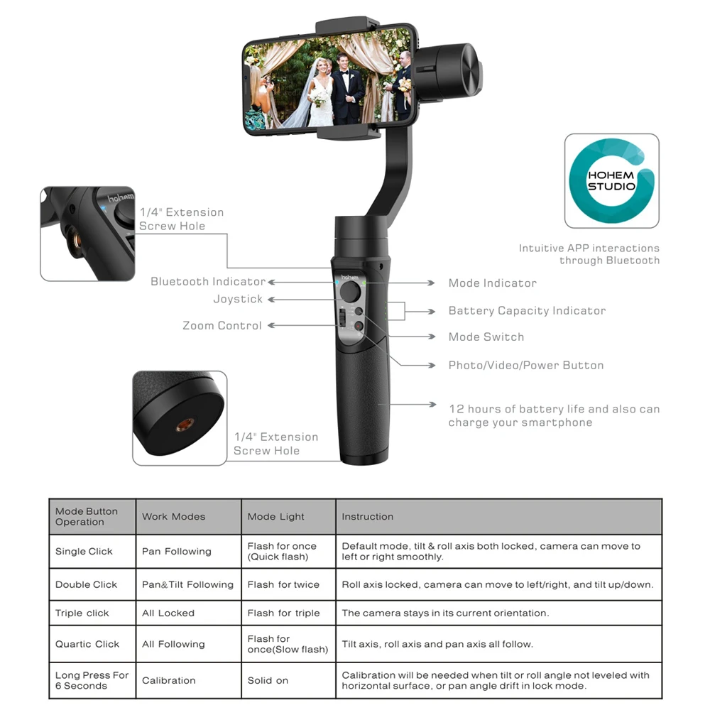 Hohem isconstante móvel 3 axis handheld cardan