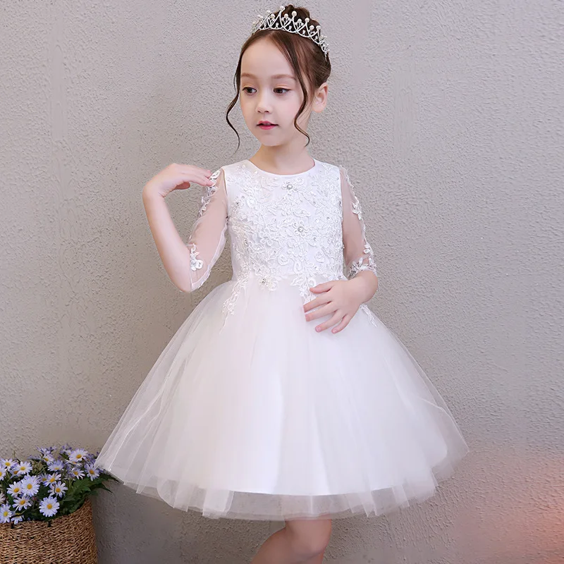 Elegant White Bead Lace Princess Formal Dress Evening Prom Party ...