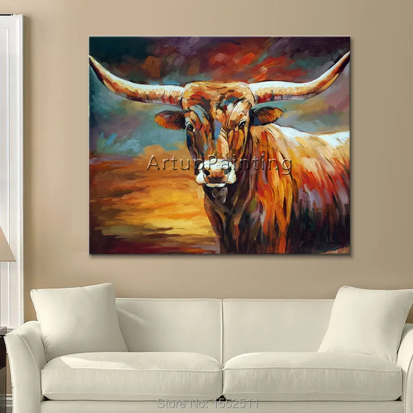 Hand Painted Animal Bull Oil painting On Canvas Painting For Living