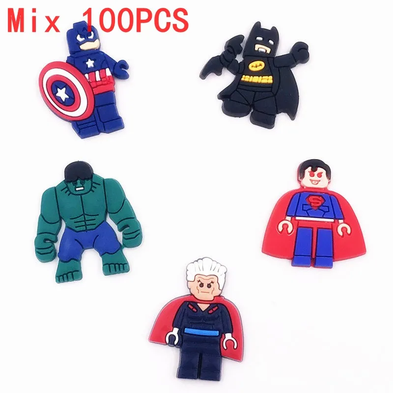 100pcs 100 шт., милые аксессуары для декора с героями мультфильмов, гаджеты с плоской задней частью, чехол для телефона, значок, браслеты, подвески для обуви, подарок для детей - Окраска металла: 100pcs