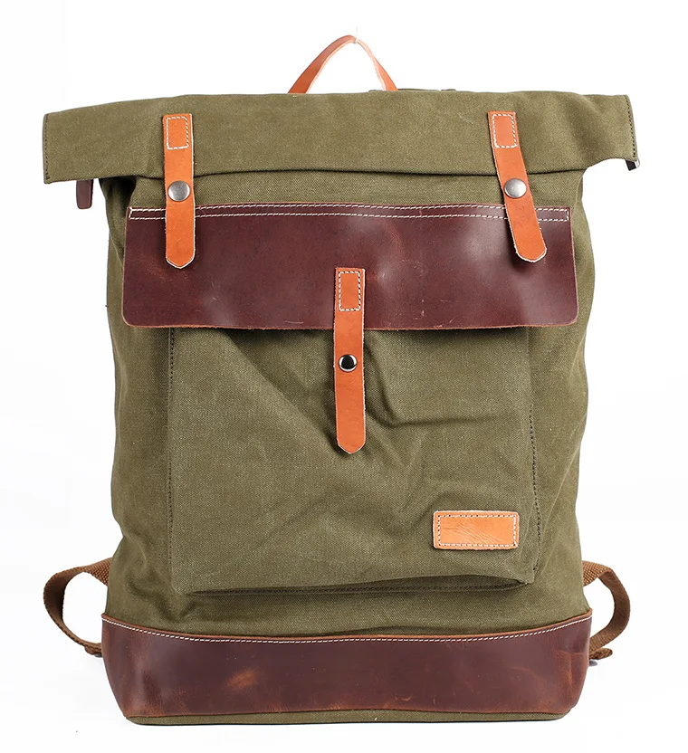 

New Arrival Preppy Style Canvas + Cowhide Backpack for Men Student School Bag Retro Bagpack Male Satchel Mujer Mochila Rucksack
