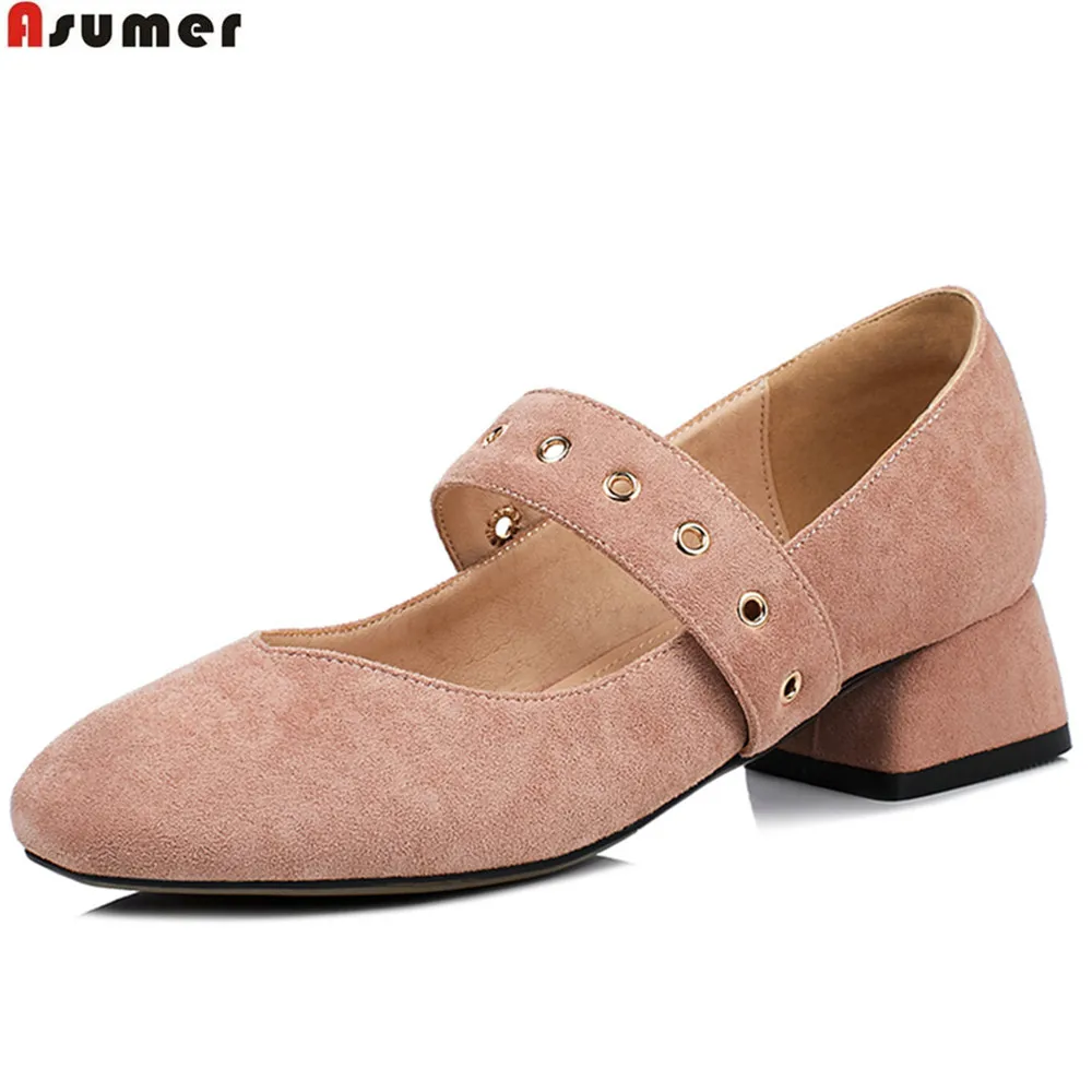 

ASUMER black pink fashion square toe buckle casual ladies single shoes square heel 2018 spring autumn women med heels shoes